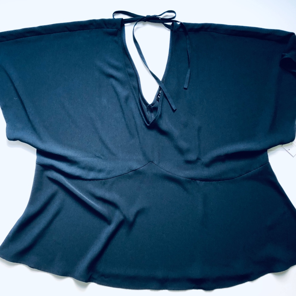 Peplum Top Navy Blue Tie NWT Size 26/28